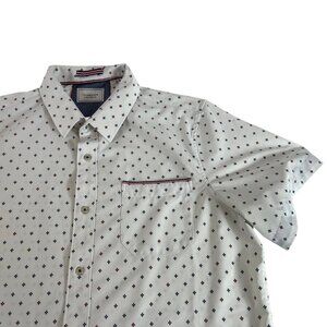 7 Diamonds 4 Way Stretch Button Front Shirt Mens Large White Dot Pocket